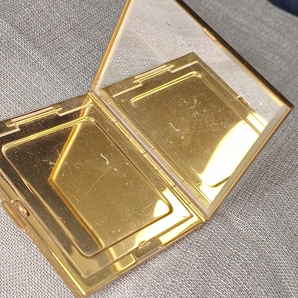 Marhill Brass Mother of Pearl Powder Compact Vintage 50s Mirror